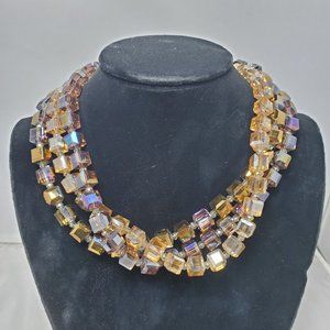 Ali khan glass cube bead 3 row necklace with casted end caps amethyst-champagne